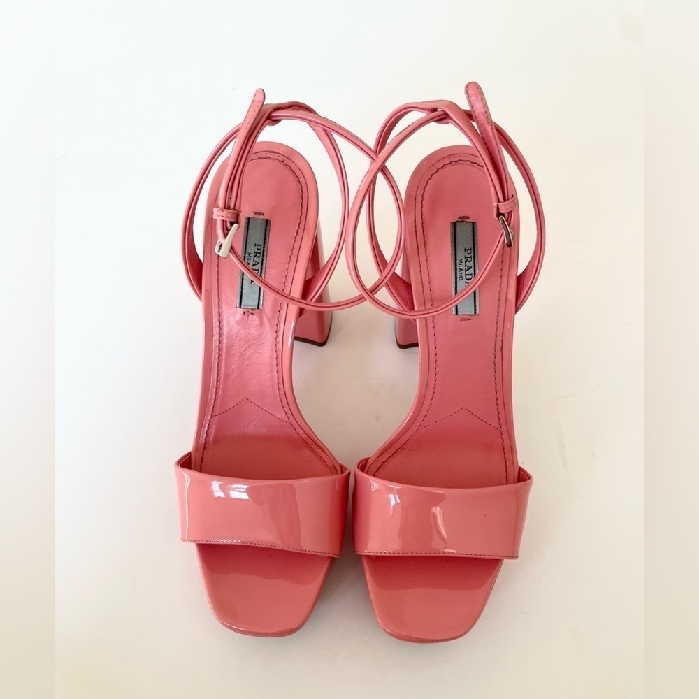 Prada petal pink patent leather block heel platform sandals EU 39 - Picture 3 of 13